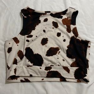 Cow Print Cropped Tank Top
